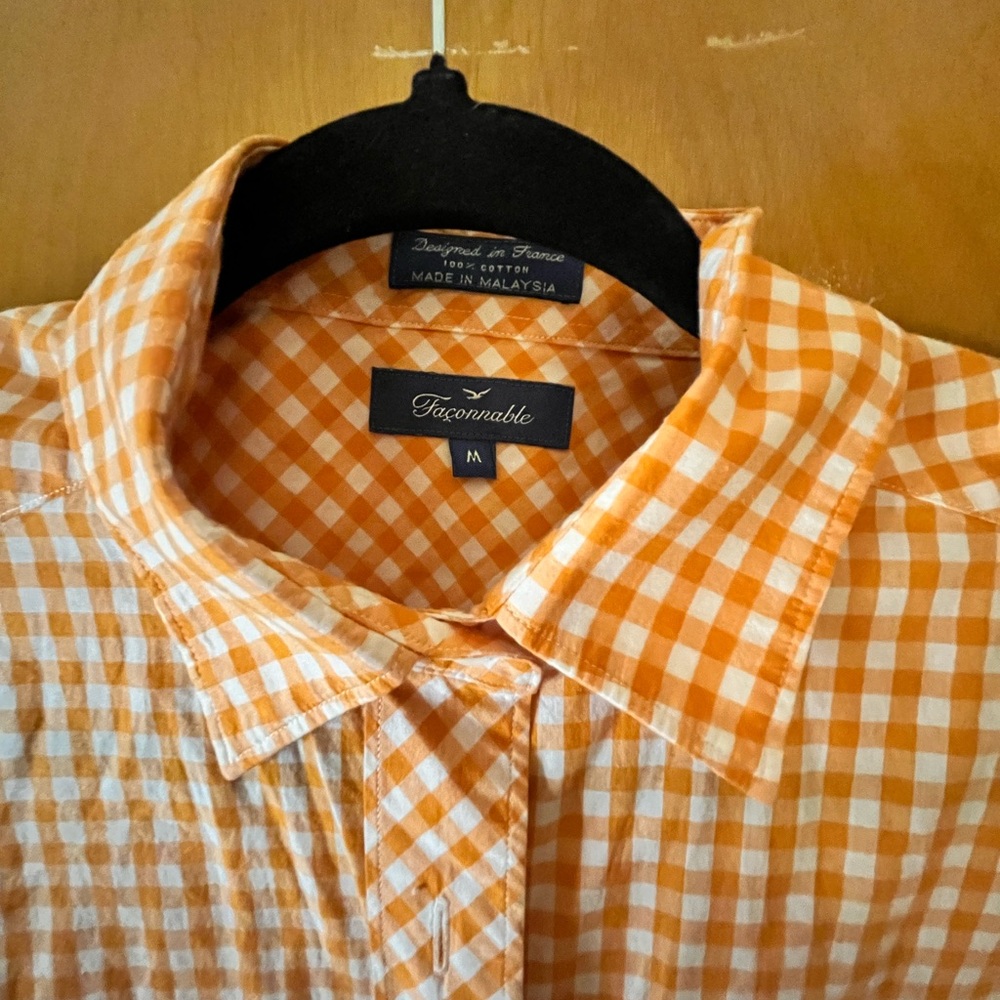 Faconnable Men's Orange Gingham Shirt